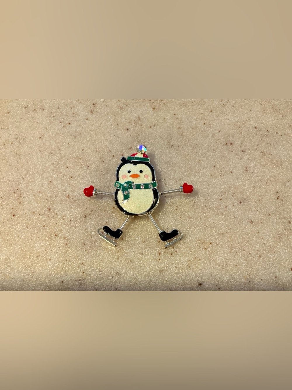 Festive Penguin Enamel Pin with Scarf and Mittens Articulated